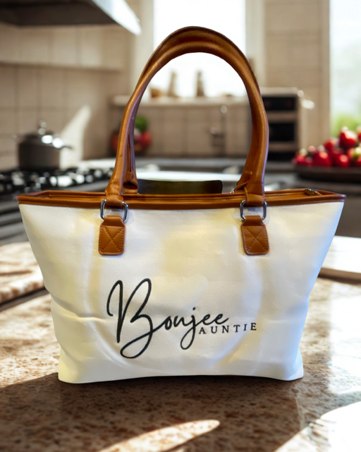 Effortlessly Chic — The White Tote with Bold Black Script